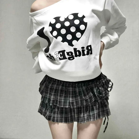 Side Lace-up Check Pleated Mini Skirt