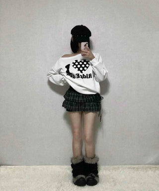 Side Lace-up Check Pleated Mini Skirt