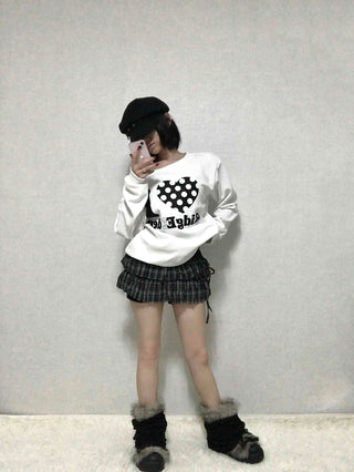 Side Lace-up Check Pleated Mini Skirt