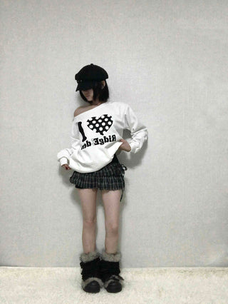 Side Lace-up Check Pleated Mini Skirt
