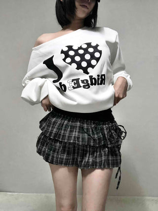 Side Lace-up Check Pleated Mini Skirt
