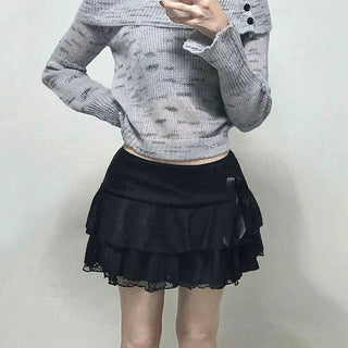 Sweet Lace Triple Tiered Frill Mini Skirt
