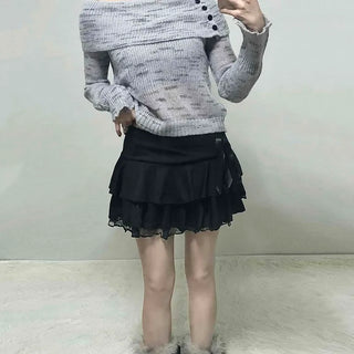 Sweet Lace Triple Tiered Frill Mini Skirt