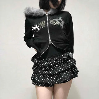 Pearl-trimmed polka dot tiered mini shorts