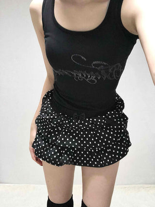Pearl-trimmed polka dot tiered mini shorts