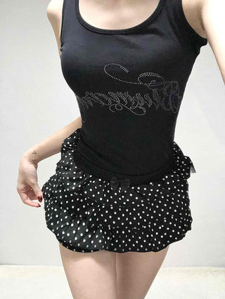 Pearl-trimmed polka dot tiered mini shorts