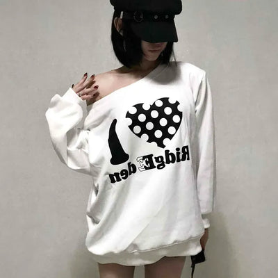 I Love Lettering Print Oversized Long Sweatshirt