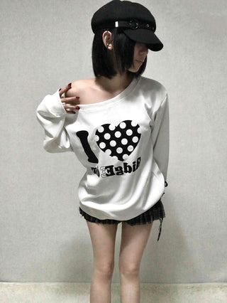 I Love Lettering Print Oversized Long Sweatshirt