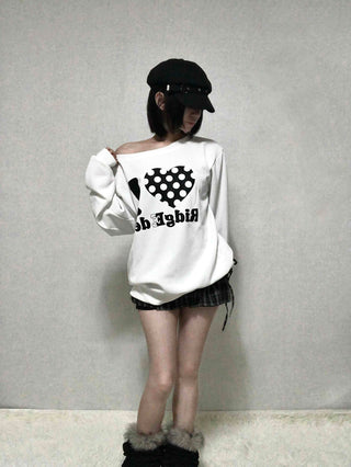 I Love Lettering Print Oversized Long Sweatshirt
