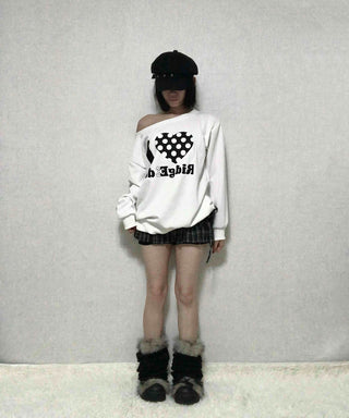 I Love Lettering Print Oversized Long Sweatshirt