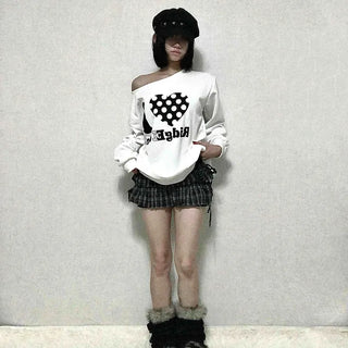 I Love Lettering Print Oversized Long Sweatshirt