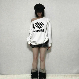 I Love Lettering Print Oversized Long Sweatshirt