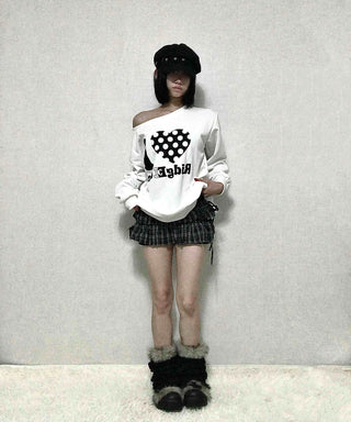 I Love Lettering Print Oversized Long Sweatshirt