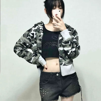 Military Camo Loose Fit Short Zip-up