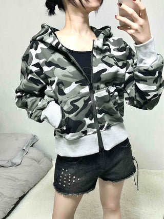 Military Camo Loose Fit Short Zip-up
