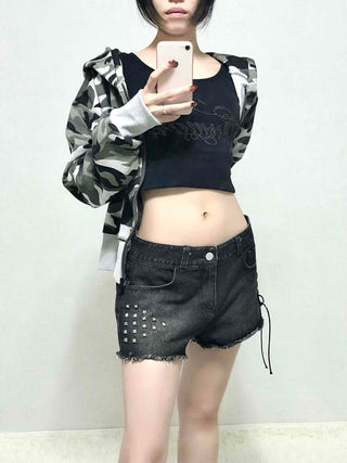 Military Camo Loose Fit Short Zip-up