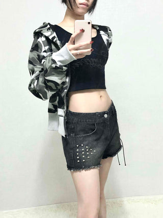 Military Camo Loose Fit Short Zip-up