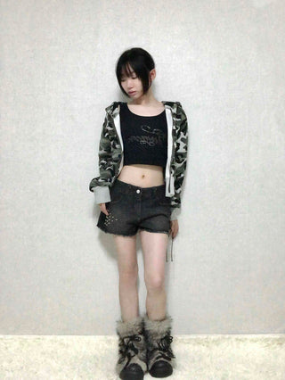 Military Camo Loose Fit Short Zip-up