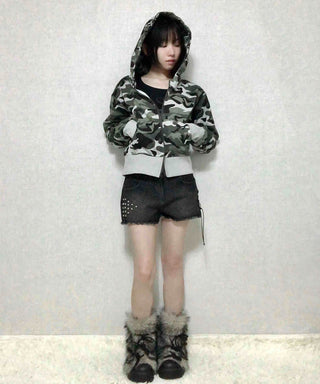 Military Camo Loose Fit Short Zip-up