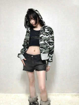 Military Camo Loose Fit Short Zip-up
