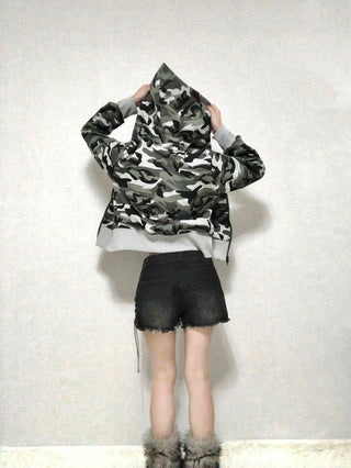 Military Camo Loose Fit Short Zip-up