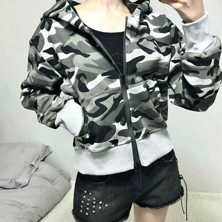 Military Camo Loose Fit Short Zip-up