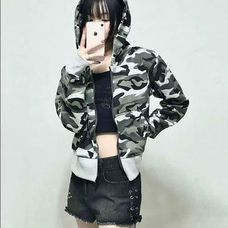 Military Camo Loose Fit Short Zip-up