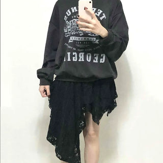 Vintage Lettering Print Oversized Round Neck Sweatshirt