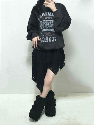 Vintage Lettering Print Oversized Round Neck Sweatshirt