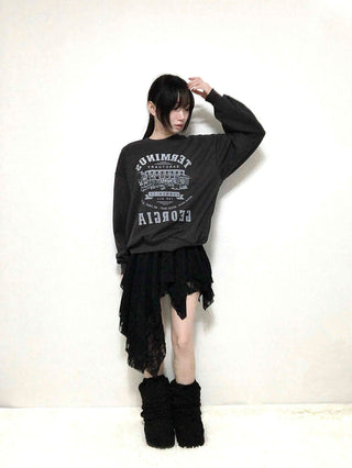 Vintage Lettering Print Oversized Round Neck Sweatshirt
