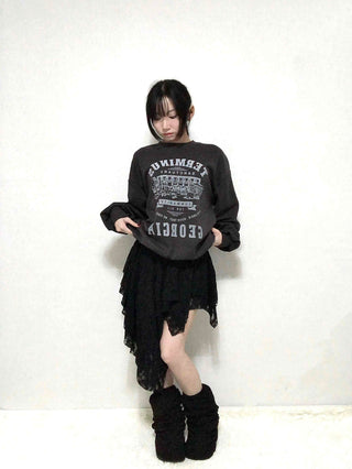 Vintage Lettering Print Oversized Round Neck Sweatshirt