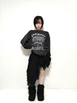 Vintage Lettering Print Oversized Round Neck Sweatshirt