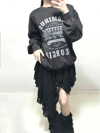 Vintage Lettering Print Oversized Round Neck Sweatshirt