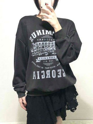 Vintage Lettering Print Oversized Round Neck Sweatshirt