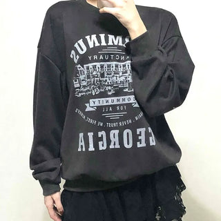 Vintage Lettering Print Oversized Round Neck Sweatshirt