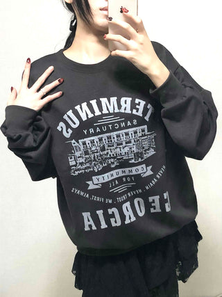 Vintage Lettering Print Oversized Round Neck Sweatshirt