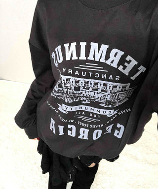Vintage Lettering Print Oversized Round Neck Sweatshirt