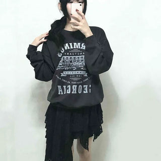 Vintage Lettering Print Oversized Round Neck Sweatshirt
