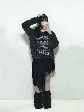 Vintage Lettering Print Oversized Round Neck Sweatshirt