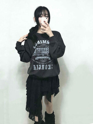 Vintage Lettering Print Oversized Round Neck Sweatshirt