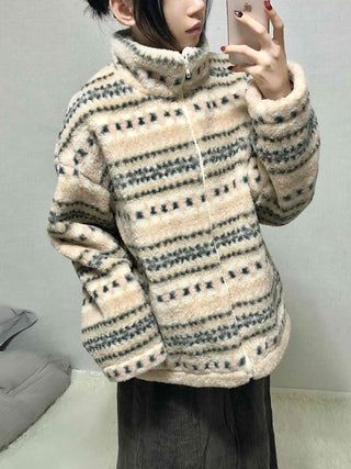 Nordic Fair Isle Half-Neck Sherpa Oversized Fleece