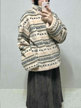 Nordic Fair Isle Half-Neck Sherpa Oversized Fleece