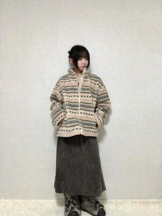 Nordic Fair Isle Half-Neck Sherpa Oversized Fleece