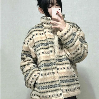 Nordic Fair Isle Half-Neck Sherpa Oversized Fleece