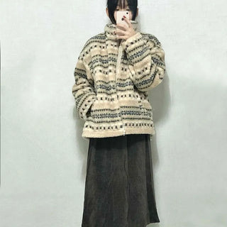 Nordic Fair Isle Half-Neck Sherpa Oversized Fleece