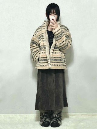 Nordic Fair Isle Half-Neck Sherpa Oversized Fleece