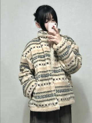 Nordic Fair Isle Half-Neck Sherpa Oversized Fleece