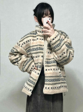 Nordic Fair Isle Half-Neck Sherpa Oversized Fleece
