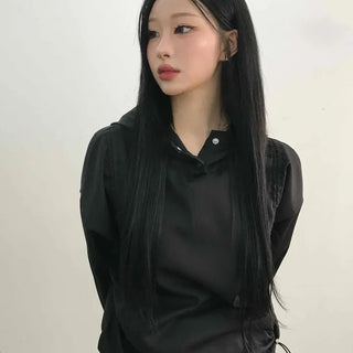 Glossy Satin Puff Sleeve Crop Hoodie