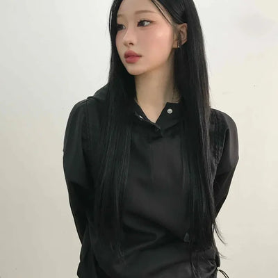 Glossy Satin Puff Sleeve Crop Hoodie